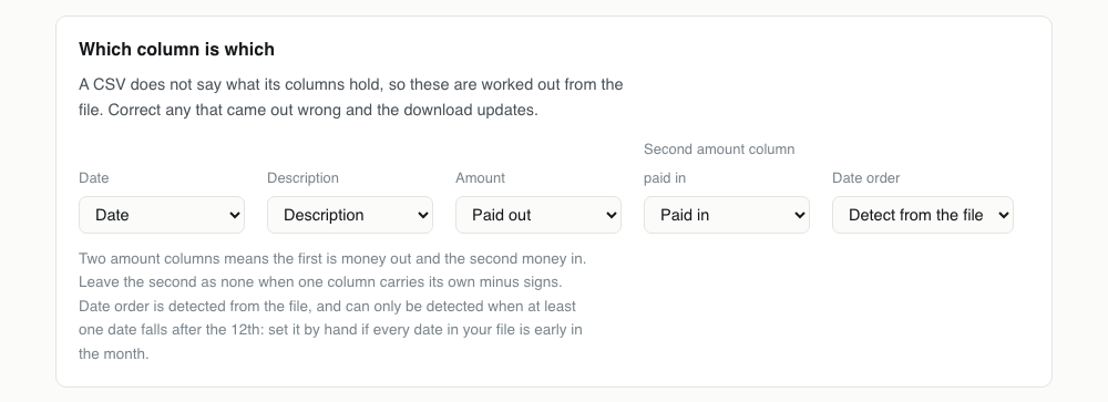 Step 2 of the CSV to QBO converter: drop it in and check the three columns